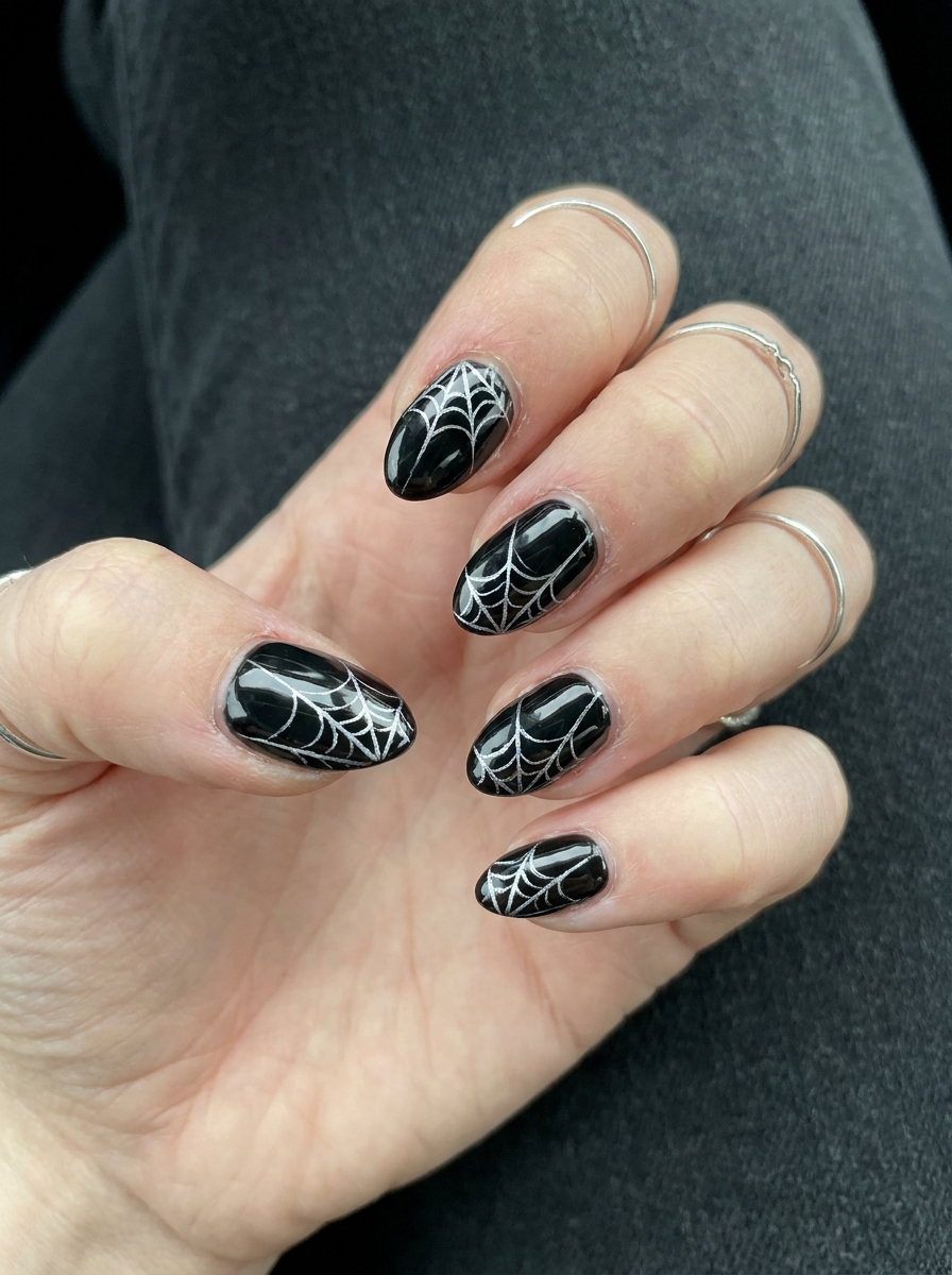 Black Spider Web Nails als Halloween Nägel Inspiration 2026